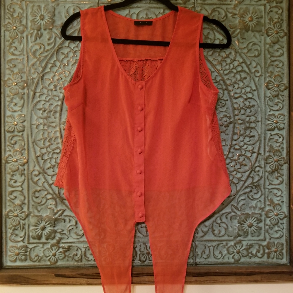 Sheer sleeveless top- burnt orange - size L